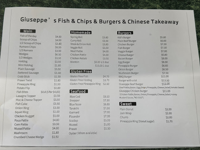 Giuseppes Fish & Chips & Burgers Open Times