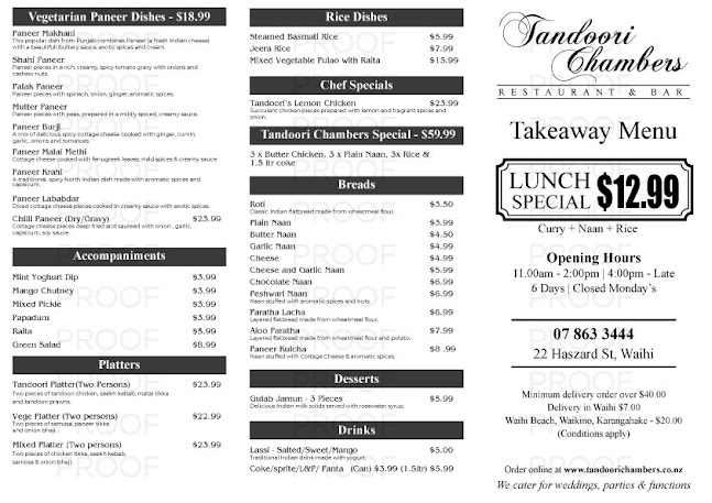 Tandoori Chambers, Waihi (Indian Restaurant and Bar)