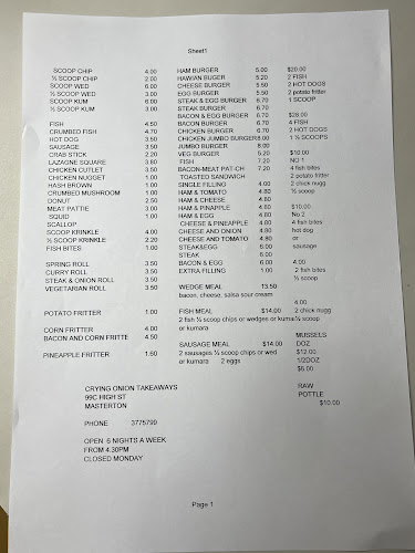 crying onion Takeaways masterton