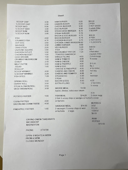 crying onion Takeaways masterton