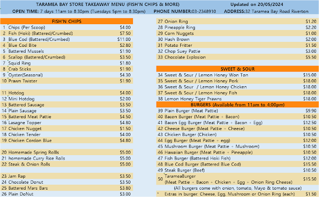 Opinii despre Taramea Takeaway & Dairy Limited în Riverton / Aparima - Hospitality and gastronomy
