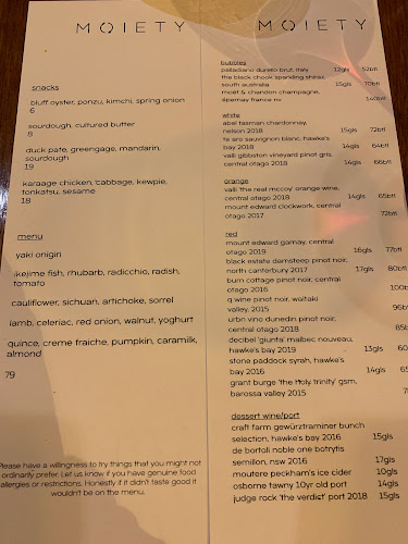 Opinii despre Moiety în Dunedin - Hospitality and gastronomy