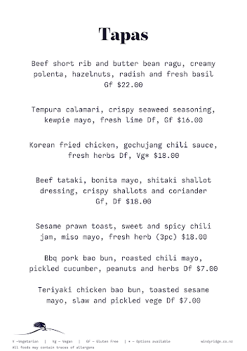 Reviews of Windy Ridge Tapas Bar & Eatery in Ōhaupō - Hospitality and gastronomy